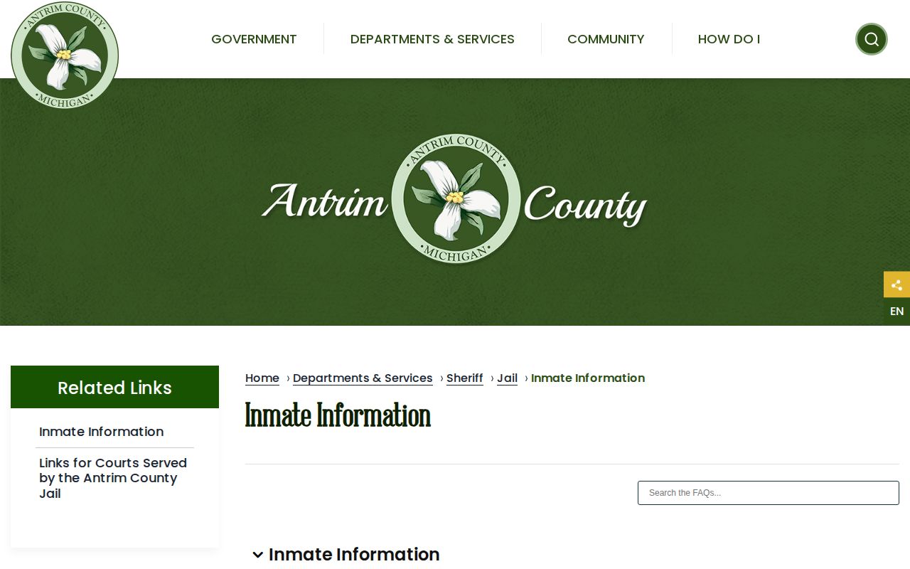 Antrim County 24-hour release information options on the official inmate page
