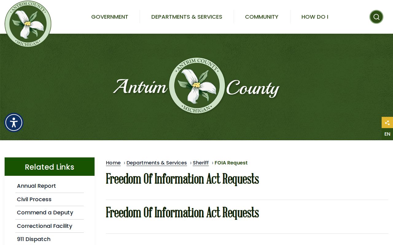 Antrim County sheriff booking photo and released inmate record request page
