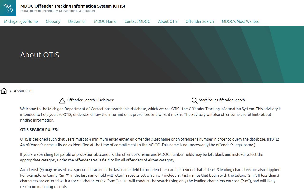 Michigan Department of Corrections OTIS release date and status definitions