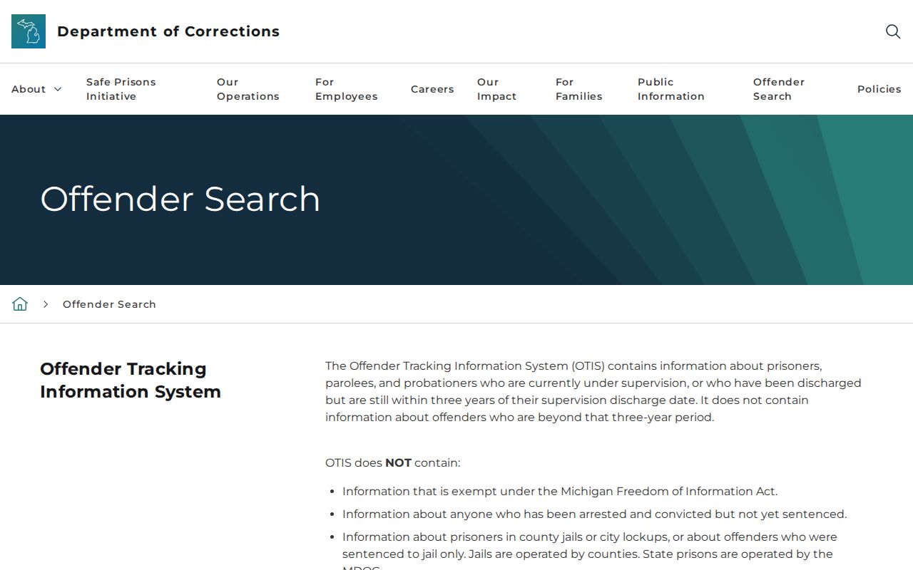 Michigan Department of Corrections OTIS discharged record retention scope